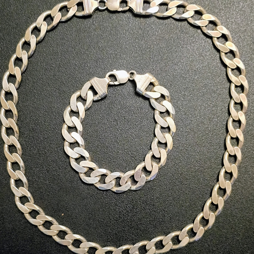 Silver Chain Necklace and Bracelet Set